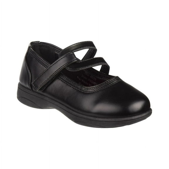Petalia Girls' Double Strap Tween Hook & Loop School Shoes - Black, 2