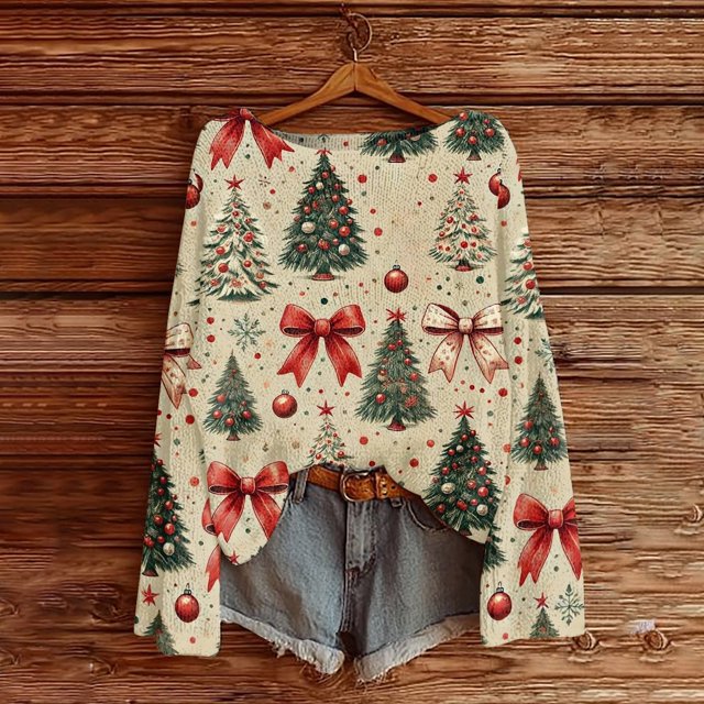 Chandails d'Hiver Grande Taille pour Femmes Chandails de Noël pour Femmes 2025 Col Rond Vacances d'Hiver Mignons Pullovers Kaki TTTG