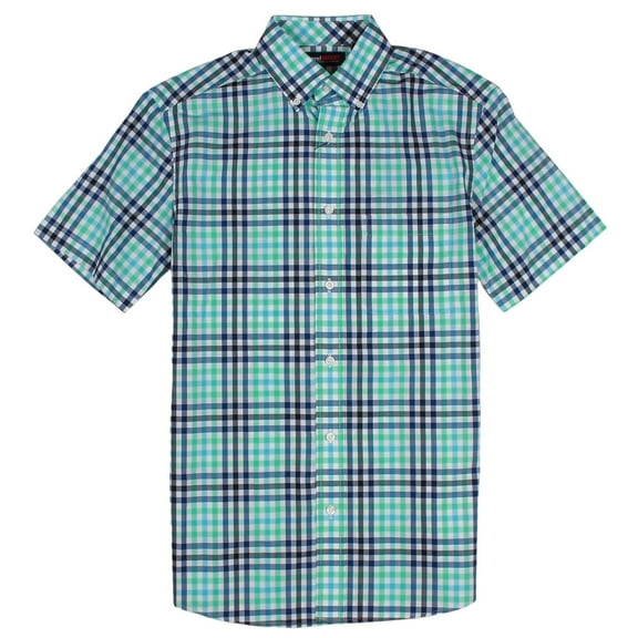 Roundtree & Yorke TravelSMART Men's Short Sleeve Button-Down Shirt Non-Iron Regular Sizes (Small, Green Turquoise 511)
