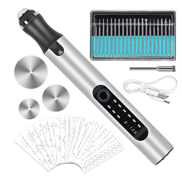 BolíGrafo de Grabado, Kit de Herramientas de Grabado EléCtrico Grabador Recargable por USB BolíGrafo de Grabado Herramienta de Tallado Mini InaláMbrico para Arte de Bricolaje