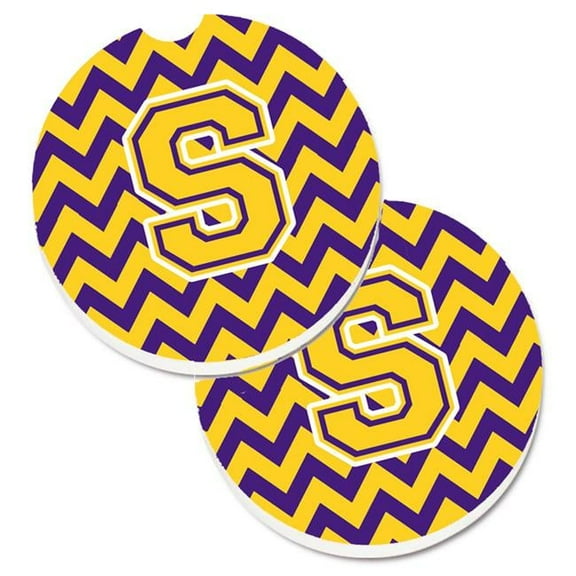 Carolines Treasures CJ1041-SCARC Letter S Chevron Purple & Gold Set of 2 Cup Holder Car Coaster