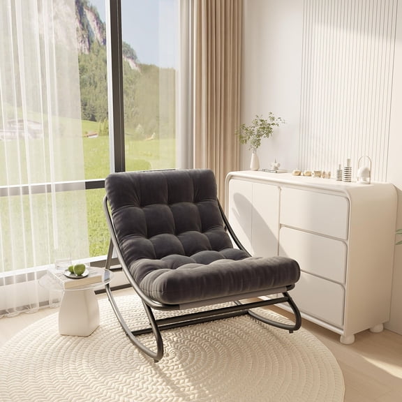 Soonbuy Outdoor Rocking Chair with Thick Cushions for Napping Relaxing, Modern Comfy Lounge Rocker Chair, Sturdy Metal Frame, Suitable for Living Room, Patio, Backyard, Porch