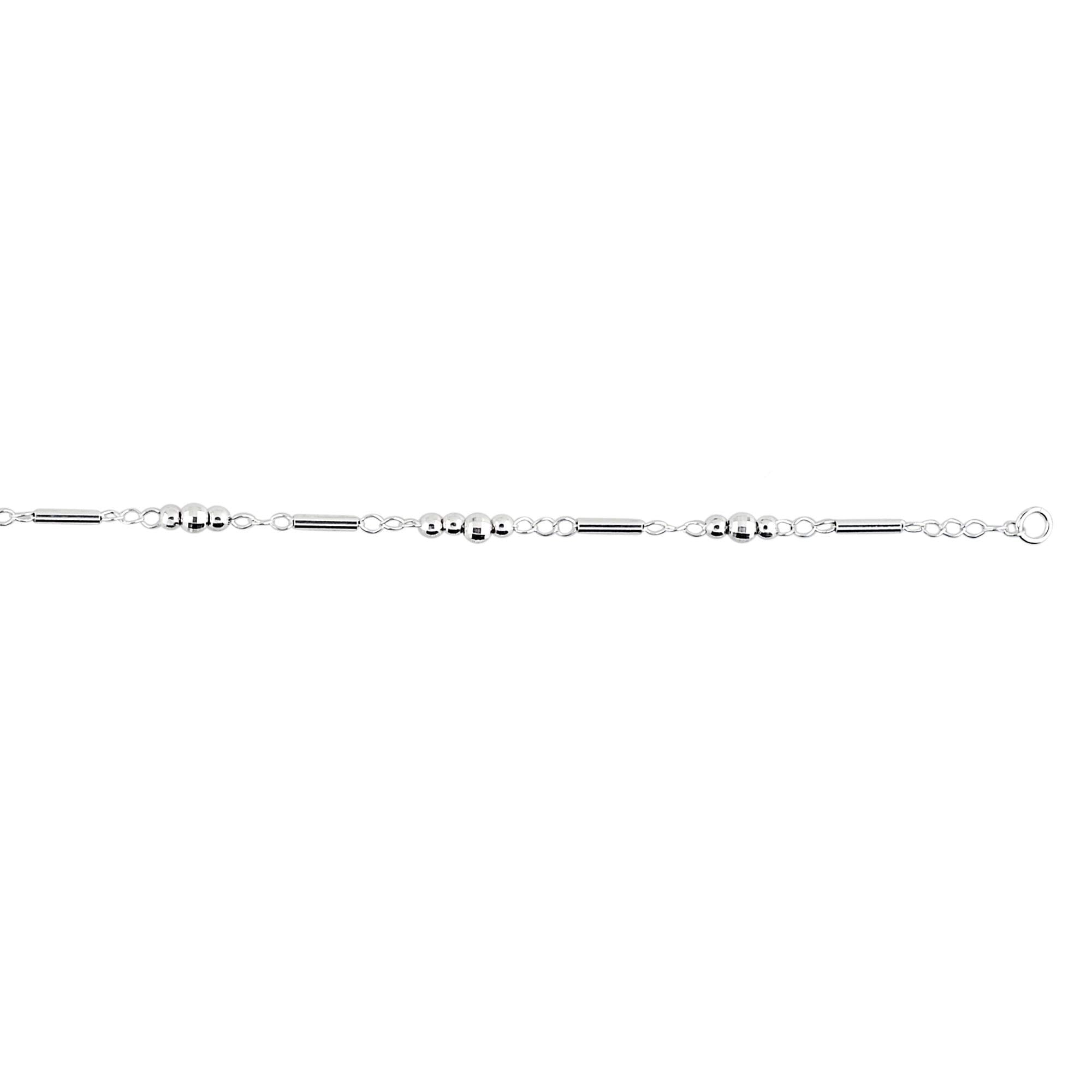 JewelStop 925 Sterling Silver Ball, Open Link & Bar Anklet, Lobster Claw - 10 inches, 4.5gr.
