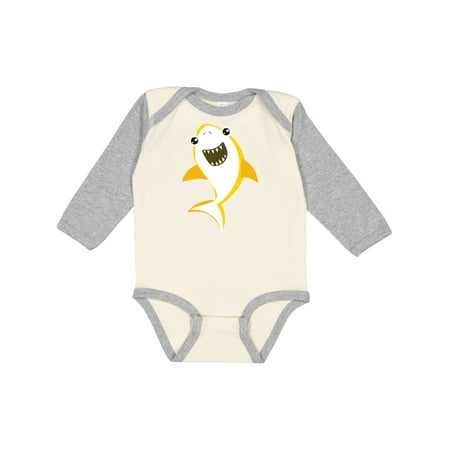 

Inktastic Cute Shark Little Shark Yellow Shark Boys or Girls Long Sleeve Baby Bodysuit