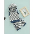 thumbnail image 3 of aturustex Newborn Infant Boy Summer Outfits Striped Print Sleeveless Hoodie Sweatshirt Tops Elastic Drawstring Shorts 2Pcs Sets, 3 of 7