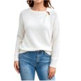 thumbnail image 2 of IUYRTFE Women Round Neck Solid Color Knit Sweater Loose Fit Long Sleeve Pullover Top for Fall Winter Casual Wear, 2 of 9