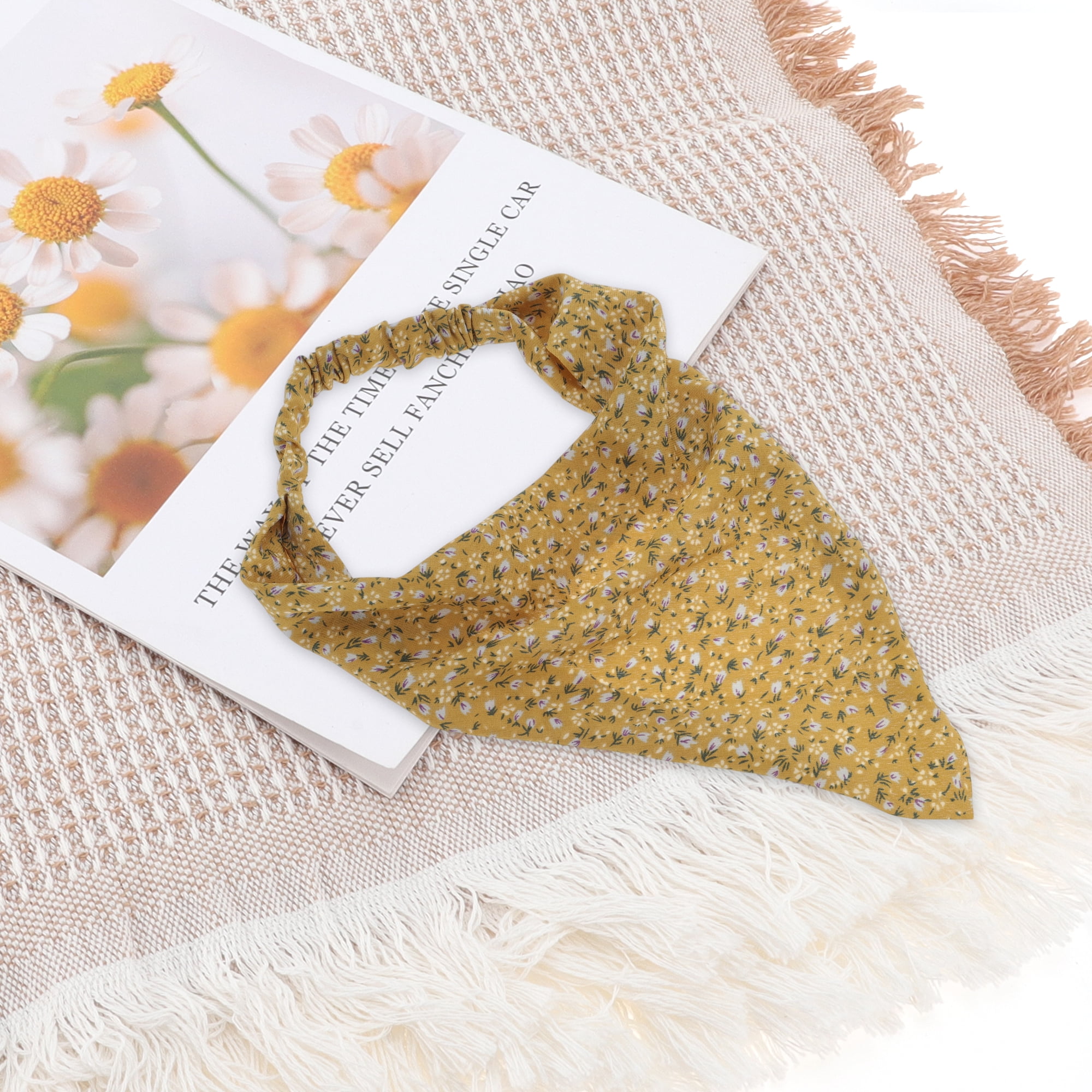 Unique Bargains 1pc Stylish Ditsy Floral Headwrap 9.25''x8.86'' Yellow