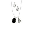 thumbnail image 2 of Delight Jewelry Silvertone Small Black Acrylic Oval Silver tone Zig Zag Christmas Tree Charm Necklace and Stud Earrings, 2 of 4