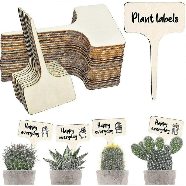 50 etiquetas resistentes para plantas, etiquetas de madera en forma de T, etiquetas impermeables para jardín (6 x 10 cm)
