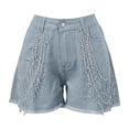 thumbnail image 6 of Lixiuxyad Womens Casual Shorts Stylish Denim Shorts With Fringe Embellishment And Rhinestone Chain Detail For A Summer,Blue S, 6 of 7