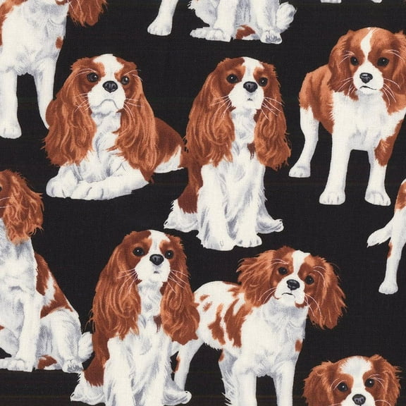 Timeless Treasures Fabrics Dogs Black King Charles Spaniels 100% Cotton Fabric sold by the yard