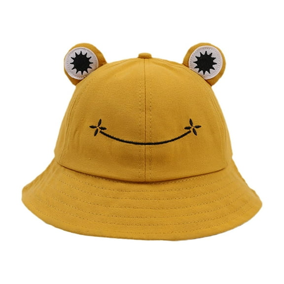 harmtty Cute Frog Design Sun Protection Fisherman Hat Children Adults Outdoor Bucket Cap,Yellow
