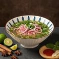 thumbnail image 6 of Ramen Bowls Set of 4, 33 oz Ceramic  Style Noodle Bowls, 8 Inch Conical Pho and Udon Bowls with Blue Leaf , Ribbed Texture, Microwave & Dishwasher Safe, 6 of 6