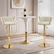 VECELO Velvet Bar Stools Set of 4, Modern Swivel Adjustable Counter Height Kitchen Bar Chairs with Woven Back, for Dining Room Pub Island, White