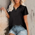 thumbnail image 4 of Giftesty Women Casual V-Neck Short Sleeve Solid Colour Zipper Pullover Blouse T-Shirt Tops Loose, 4 of 9