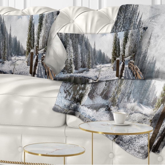 Designart Winter Morning Panorama - Landscape Photography Throw Pillow - 12x20