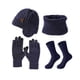thumbnail image 1 of Bewildely Conjunto de traje cálido de terciopelo grueso de PU para mantenerse abrigado y con estilo en climas fríos. Gorro de punto cálido de Decoración del hogar Azul marino, 1 of 6