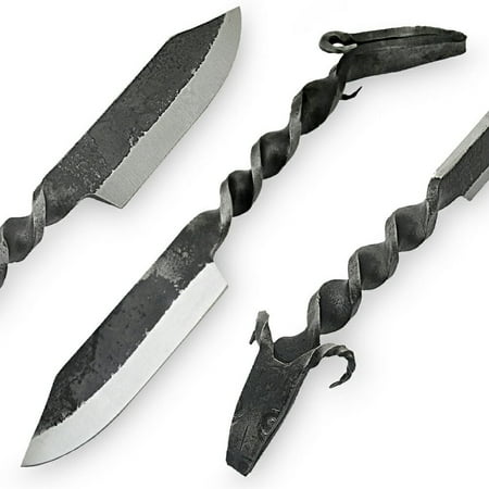Armory Replicas Longhorn Railroad Spike Fixed Blade Knife | Hand-Forged Carbon Steel with Stone Finish & Twisted Handle | Unique Longhorn Pommel | Durable & Functional Art Knife