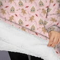 thumbnail image 3 of Oversized Wearable Blanket Hoodie,Pink Christmas Gingerbread Pattern Sherpa Blanket Hoodie with Super Pockets,Super Warm Fuzzy Pullover for Women & Men, 3 of 6