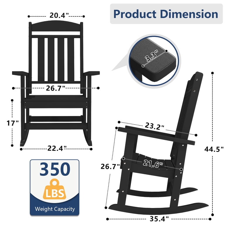 Foowin Patio Slat Rocking Chair, Set of 2, Black photo 4