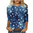 thumbnail image 2 of Odbmxy Independence Day Womens Plus Size T Shirts 3/4 Sleeve Shirts for Women Holiday Tie-Dye Casual Relaxed Fit Tops,Blue XL, 2 of 5