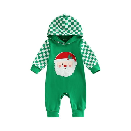 

Bagilaanoe Newborn Baby Girl Boys Christmas Jumpsuit Checkerboard Print Long Sleeve Hooded Bodysuit 3M 6M 12M 18M 24M Infant One Piece Romper