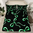 thumbnail image 2 of jejeloiu Kawaii Bow Tie Queen Sheet Sets,Cartoon Cute Bowknot Flat Sheet,Green Black Queen Fitted Sheet For Girls Teens,Luxury Bedroom Decor,4pcs, 2 of 7