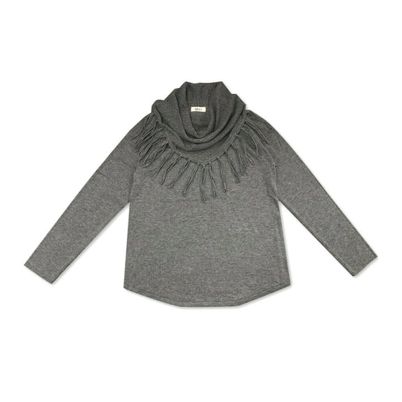 Style & Co Petite Cotton Fringed Cowlneck Sweater Medium Heather Gray Size PS