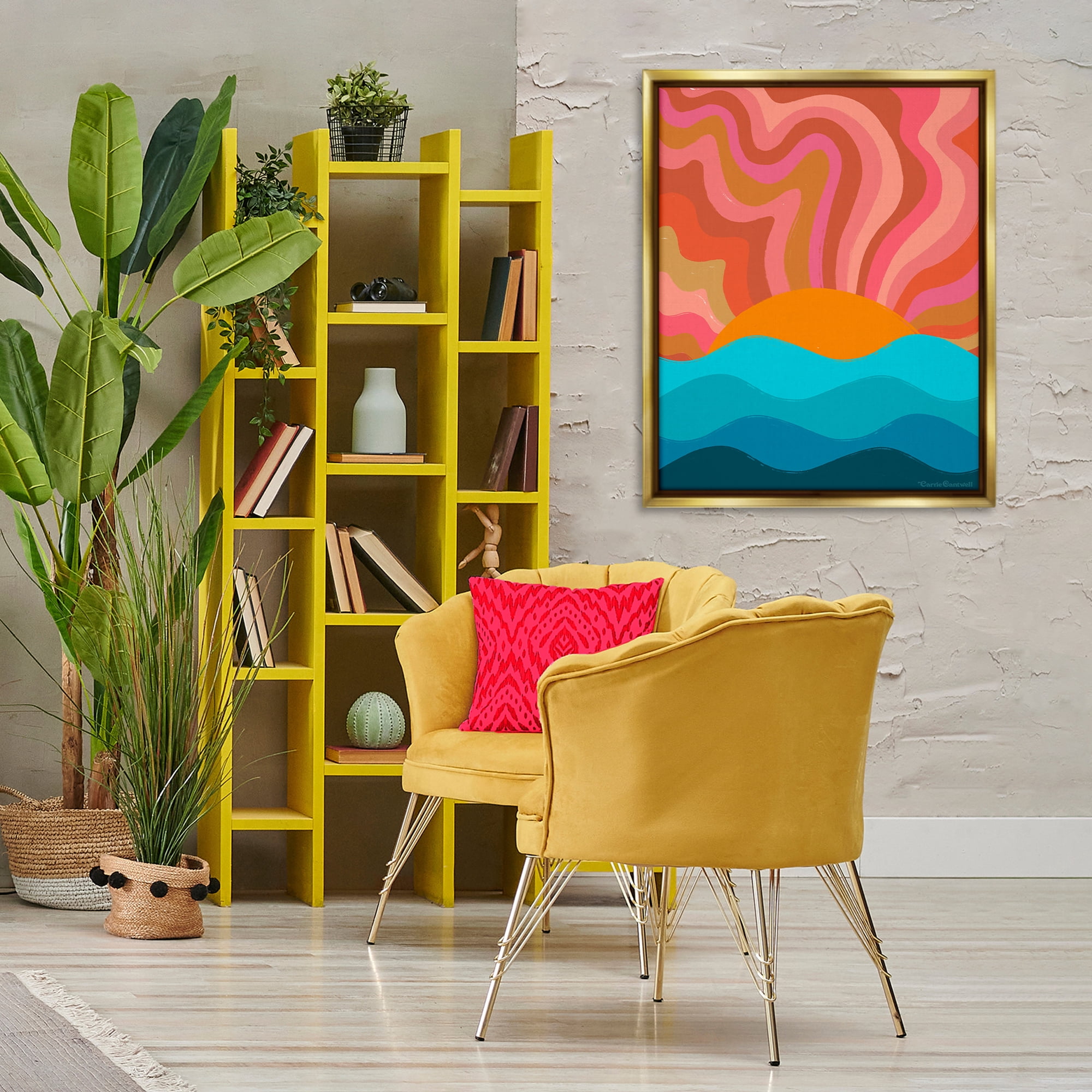 Stupell Industries Liquid Sunshine Funky Landscape Landscape Painting Gold Floater Framed Canvas Art Print Wall Art, 25 x 31