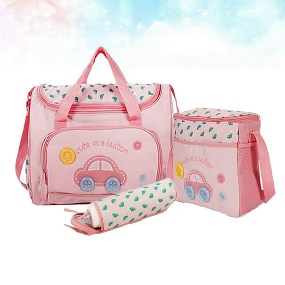 STOBOK 4-in-1 Pink Diaper Bag Set with Changing Pad and Bottle Holder Multi Function Tote