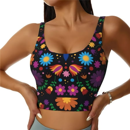 Jgfou Colorful Floral2 Print Womens Sports Bra - Padded Workout Sports Bras Crop Tank Top