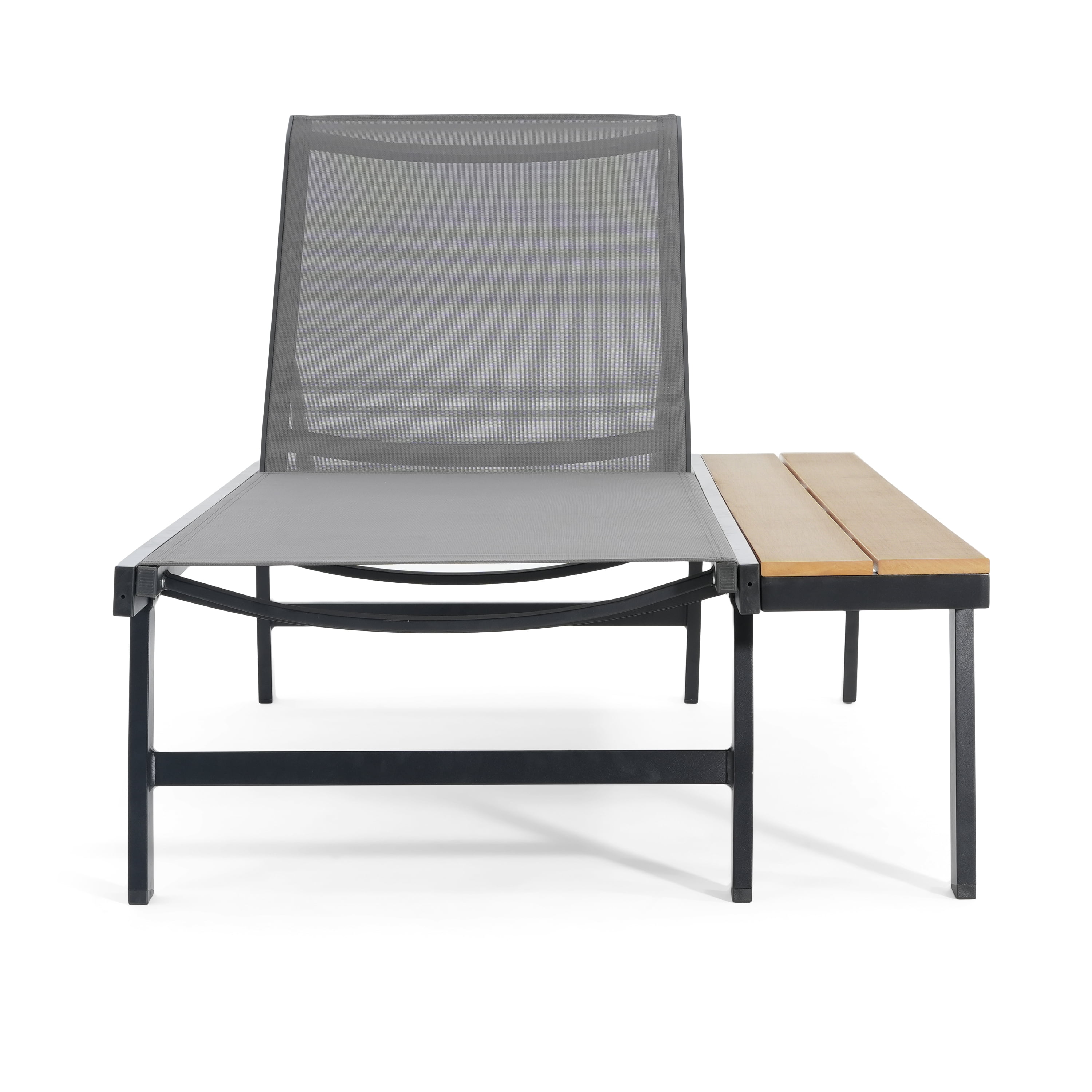 Patio Chaise Lounge with Attached Side Table for Poolside, Black