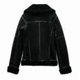 thumbnail image 6 of Women'S Faux Shearing Moto Jacket Thick Lined Parka Winter Shearling Coat Leather Jacket Black 9207 L, 6 of 9