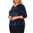 thumbnail image 4 of Unique Bargains Women's Plus Velvet Semi Sheer Bishop 3/4 Sleeve Peplum Top 4X Blue, 4 of 7