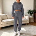 thumbnail image 4 of Chbgutlmr Sweatsuits Women 2 Piece Outfits Long Sleeve Drawstring Hem Crop Hoodies Cinch Bottom High Waist Joggers Casual Workout Plain Trendy Sets, 4 of 9