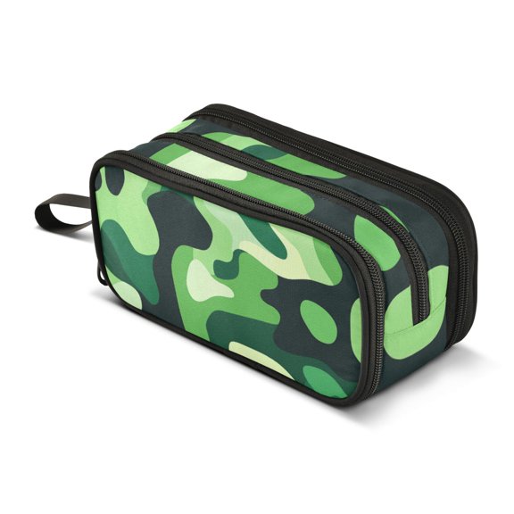 FORMRS Pencil Case with 3 Compartments Zipper Pouch, Elementary School Level and up, Green Camouflage Pattern