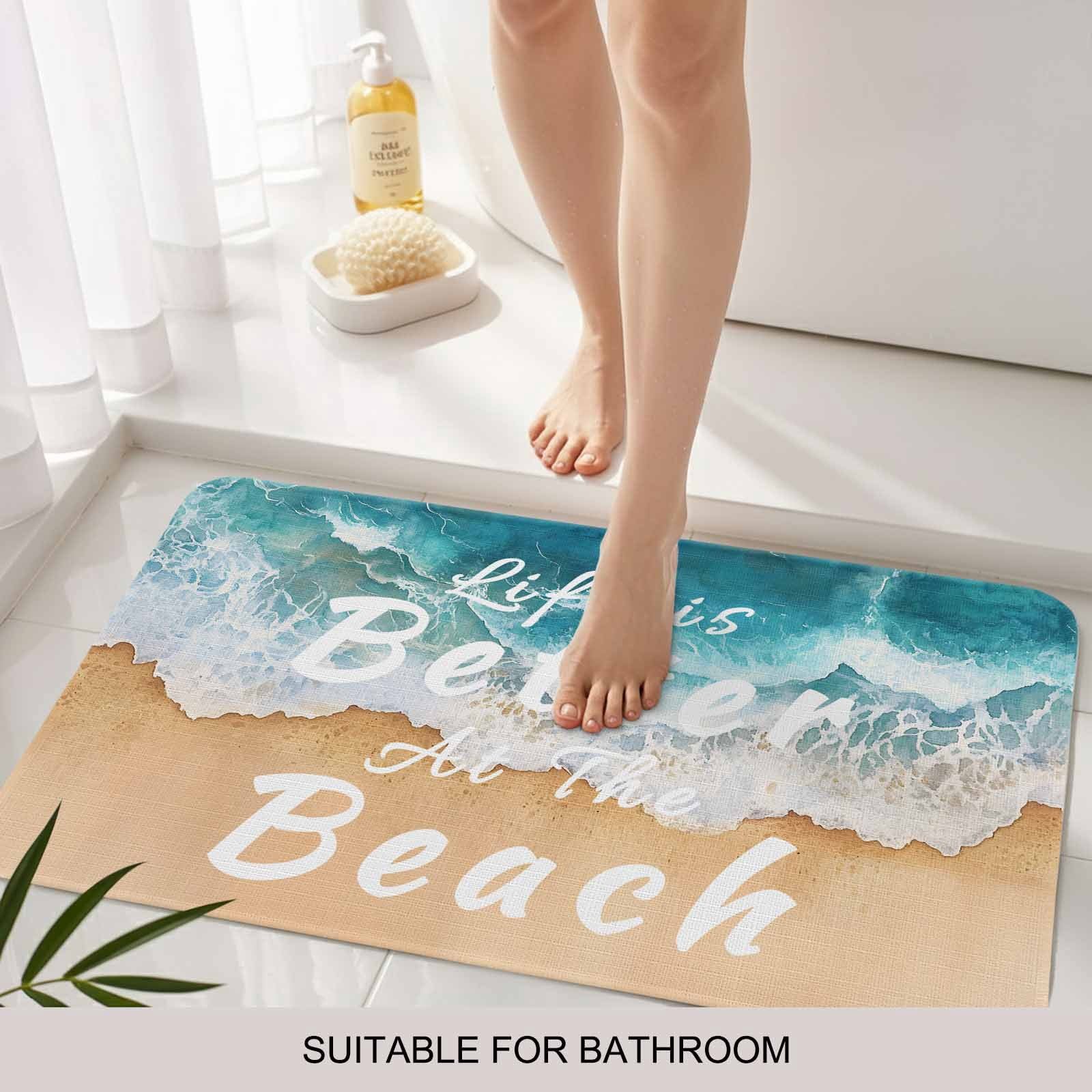 Summer Beach Blue Doormat Outdoor Entrance 16"x24", Life Is Better at The Beach Absorb Moisture Dirt Door Mats, Non-Slip Rubber Backing Floor Mats Indoor, Low-Profile Front Door Rugs