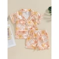 thumbnail image 2 of Satin Pajama Set for Kid Baby Girl Boy Button-up Tops Shorts Sleepwear Nightwear Loungewear Outfits, 2 of 9