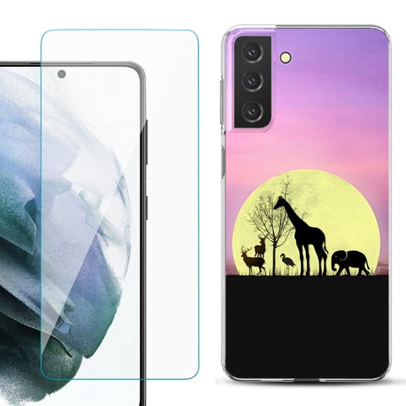 Slim-Fit TPU Fashion Phone Case for Samsung Galaxy S21 FE 5G Fan Edition, with Tempered Glass Screen Protector, by OneToughShield ® - Moonlight Safari