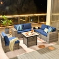 thumbnail image 2 of Vcatnet 7 Pieces Patio Furniture Outdoor Wicker Conversation Set with Fire Pit Table and Coffee Table,Navy Blue, 2 of 8