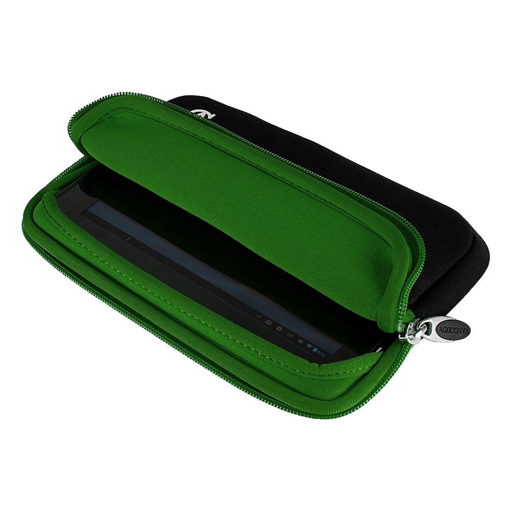 VANGODDY Universal Protective Neoprene Sleeve for 6, 7 inch Tablet Devices, Black with Green Trim