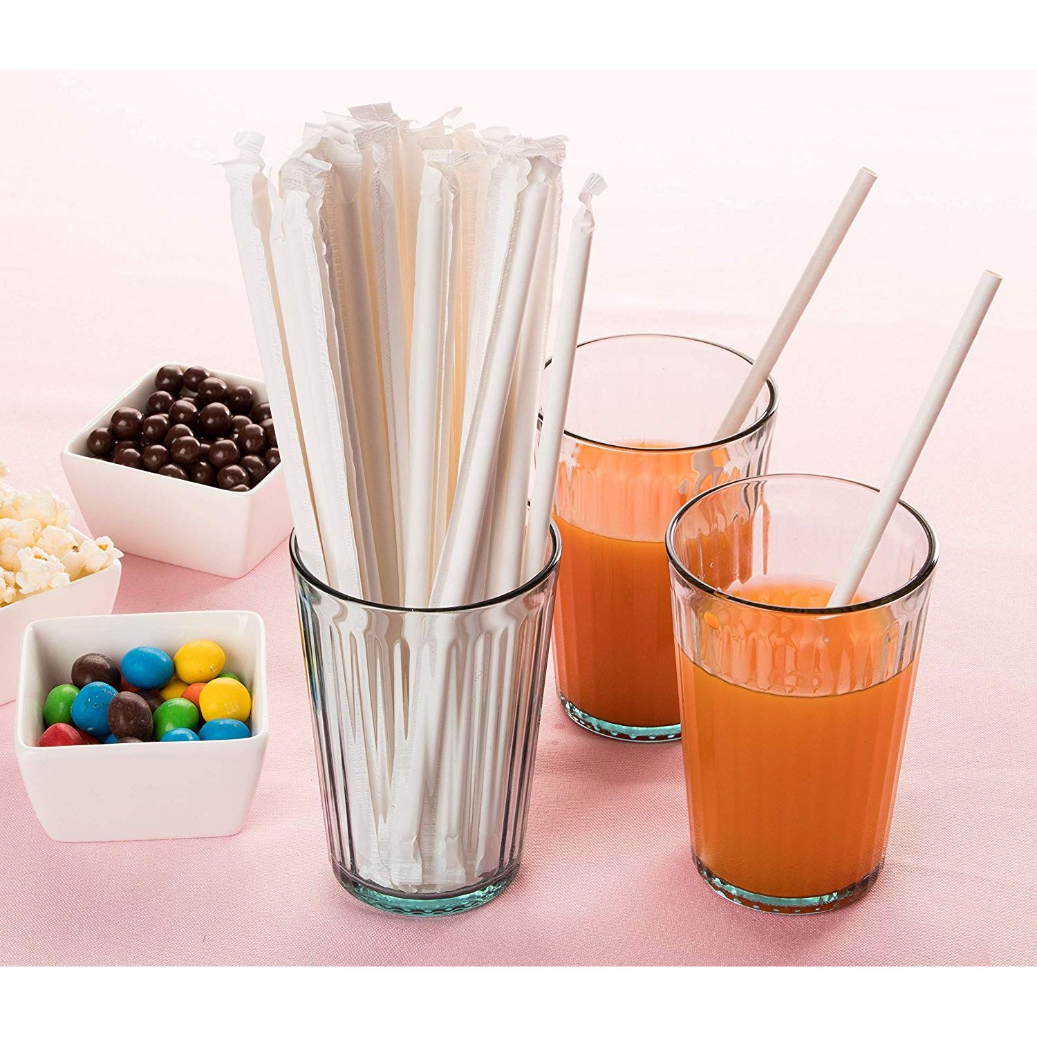 Wrapped White Paper Straws 250Pack Disposable Biodegradable Drinking