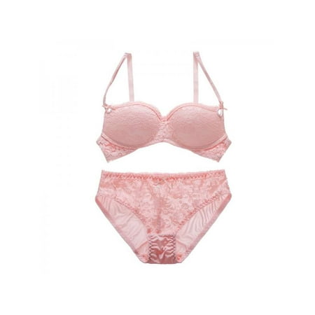 

Fashion New Sexy Lace No Steel Ring Gathered Bra + Bow Underwear Set