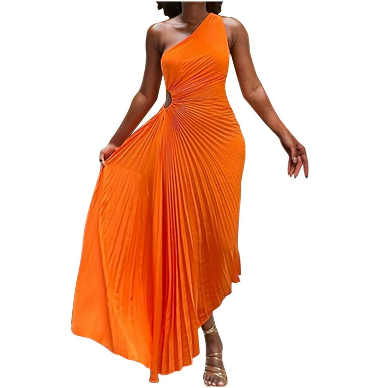 ワンピース SUNNEI Woman Dress Orange RTWWDRE029 8262 YEAHITCH Chinese Dress For Women One Shoulder Summer Dresses