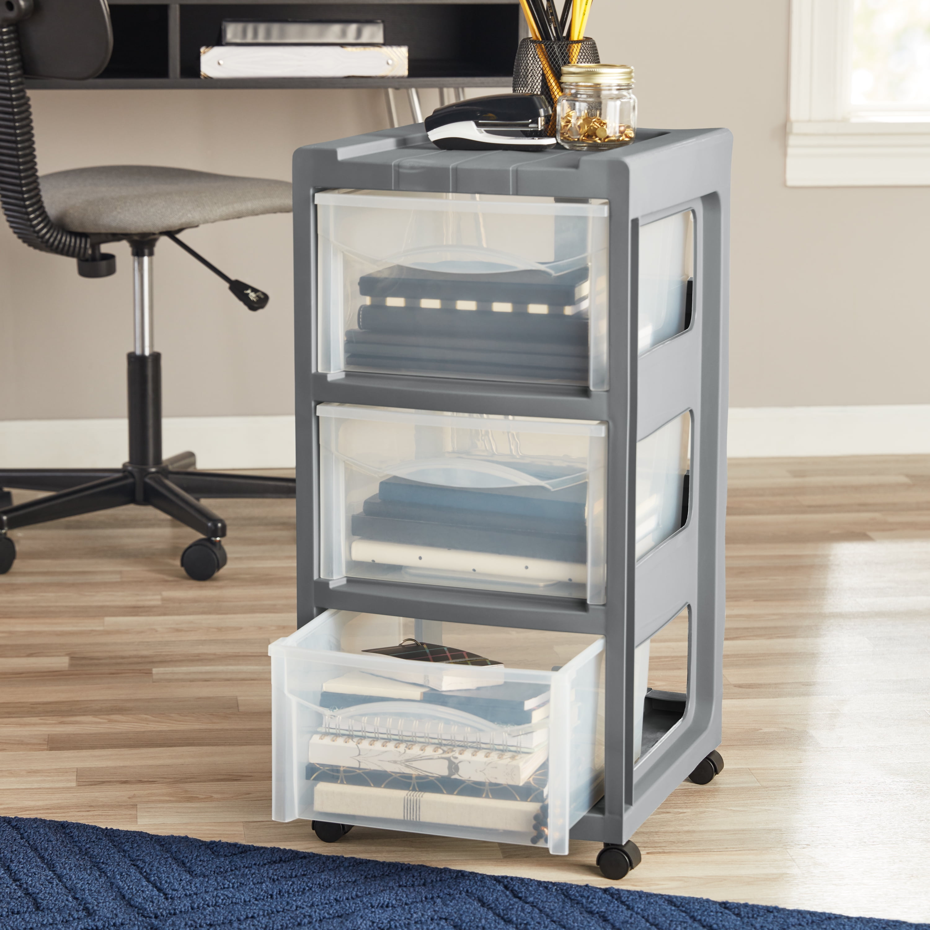 Mainstays 3 Drawer Wide Mint Storage Cart, File Cabinet for A4 And