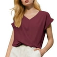 thumbnail image 4 of Uqiangy Crop Tops for Women Women's Comfy Summer Tops Short Sleeve V Neck Blouses T Shirts Twist Knot Tees Twist Front Top Cross Front Tops for Women Twist Knot T-Shirts Knotted Tops for Women Red L, 4 of 7