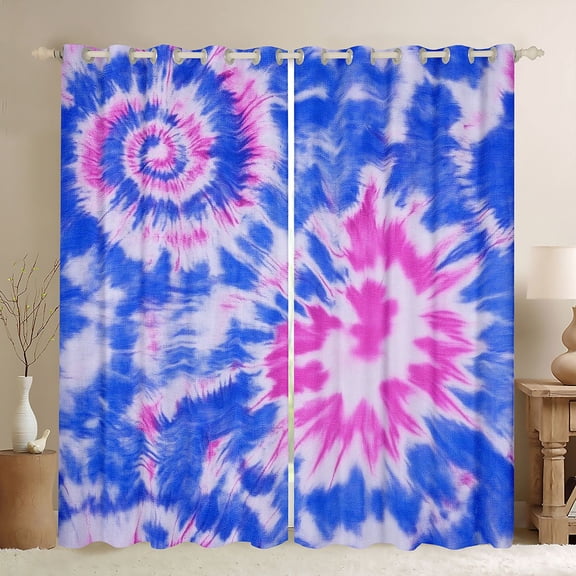 Manfei Tie Dye Black Out Curtains for Teens Boys Girls,Abstract Watercolor Art Curtains Pack of 2 (42x63 Each),Blue Pink Bedroom Curtains,Luxury Bedroom Decor