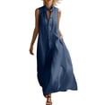 thumbnail image 2 of Uscallm Women's Collared Sleeveless Button Down Maxi Dresses Flowy Casual Long Boho Beach Vacation Sundresses, Navy 2XL, 2 of 7