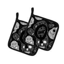 Caroline's Treasures CJ2008-QPTHD Letter Q Day of the Dead Skulls Black Pair of Pot Holders, 7.5HX7.5W, multicolor