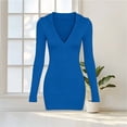thumbnail image 5 of Zpanxa Bodycon Dresses for Women, Hooded Long Sleeve V Neck Stretch Mini Dress for Winter, 5 of 5